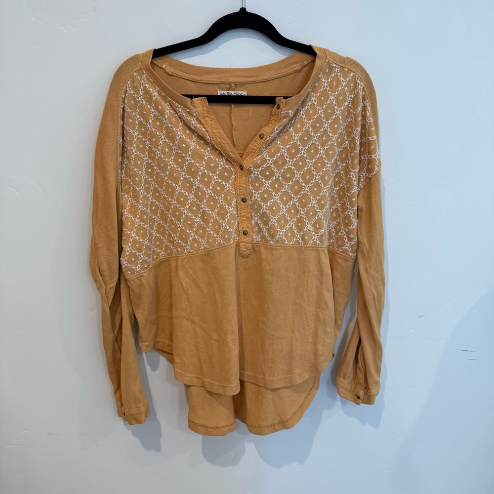 We the Free Free Spirit Embroidered Knit Oversized Henley Top Womens XS Boho